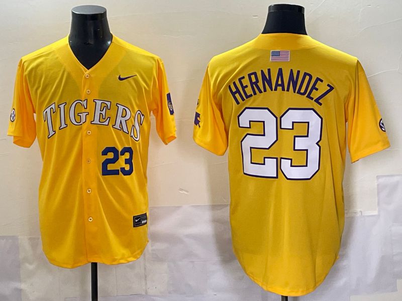 Men 2025 LSU Tigers #23 Hernandez Yellow Nike Joint Name Nike NCAA Jersey style 7